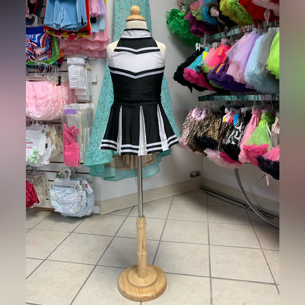 Childs Size X-Small (4-5) Black & White 2 Pc Cheerleader Uniform Skirt Set NWT